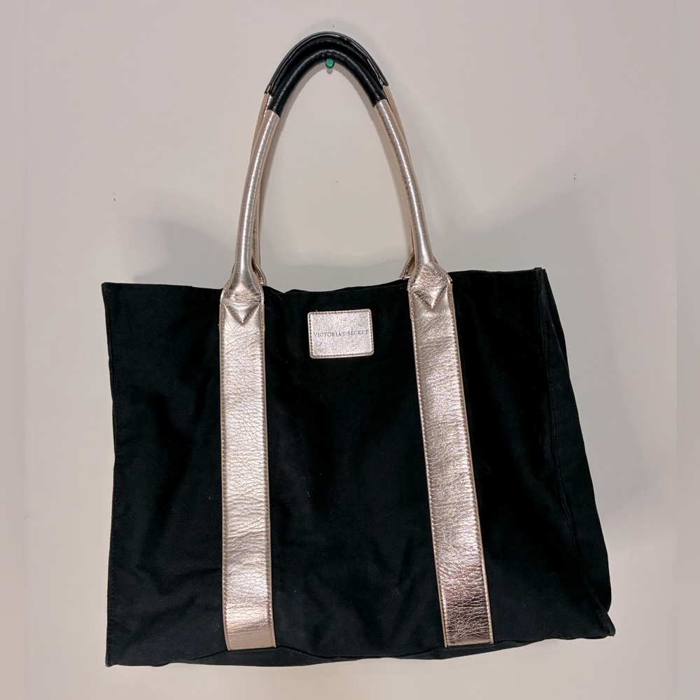 Victoria's Secret Large Black Weekender Tote with Rose Coloured Handles